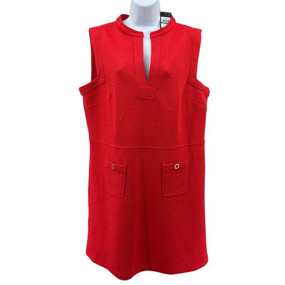 Tommy Hilfiger Shift Mini Dress WMNS 16 Pink Sleeveless Split Neck Jacquard Knit - Picture 3 of 13